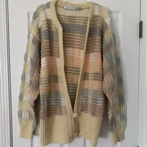 Vintage Lindsay Scott Muted Pastel Chunky Knit Oversized Cardigan Sweater SZ M